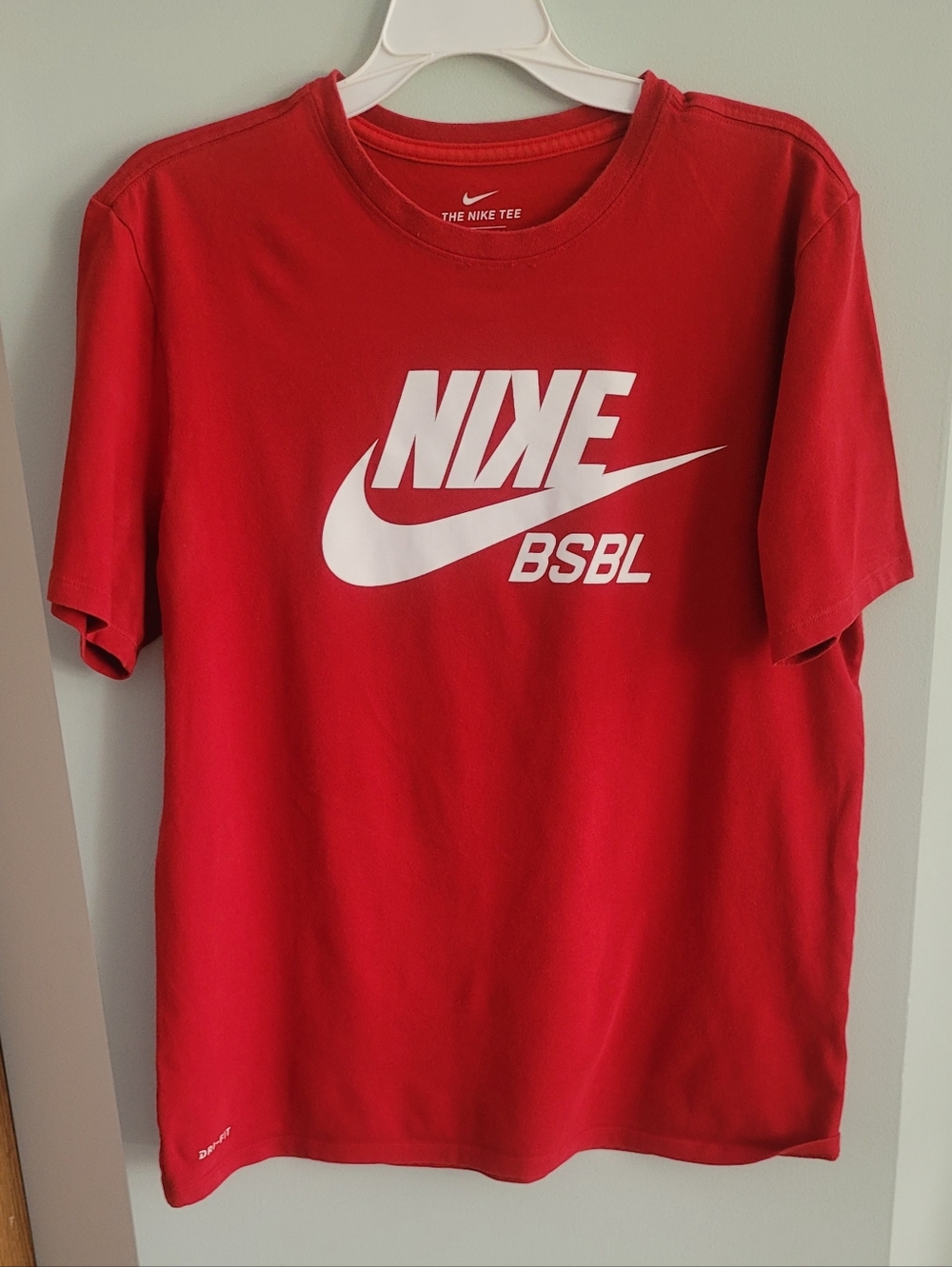 Nike Red Short Sleeve Tee with White Swoosh BSBL Logo